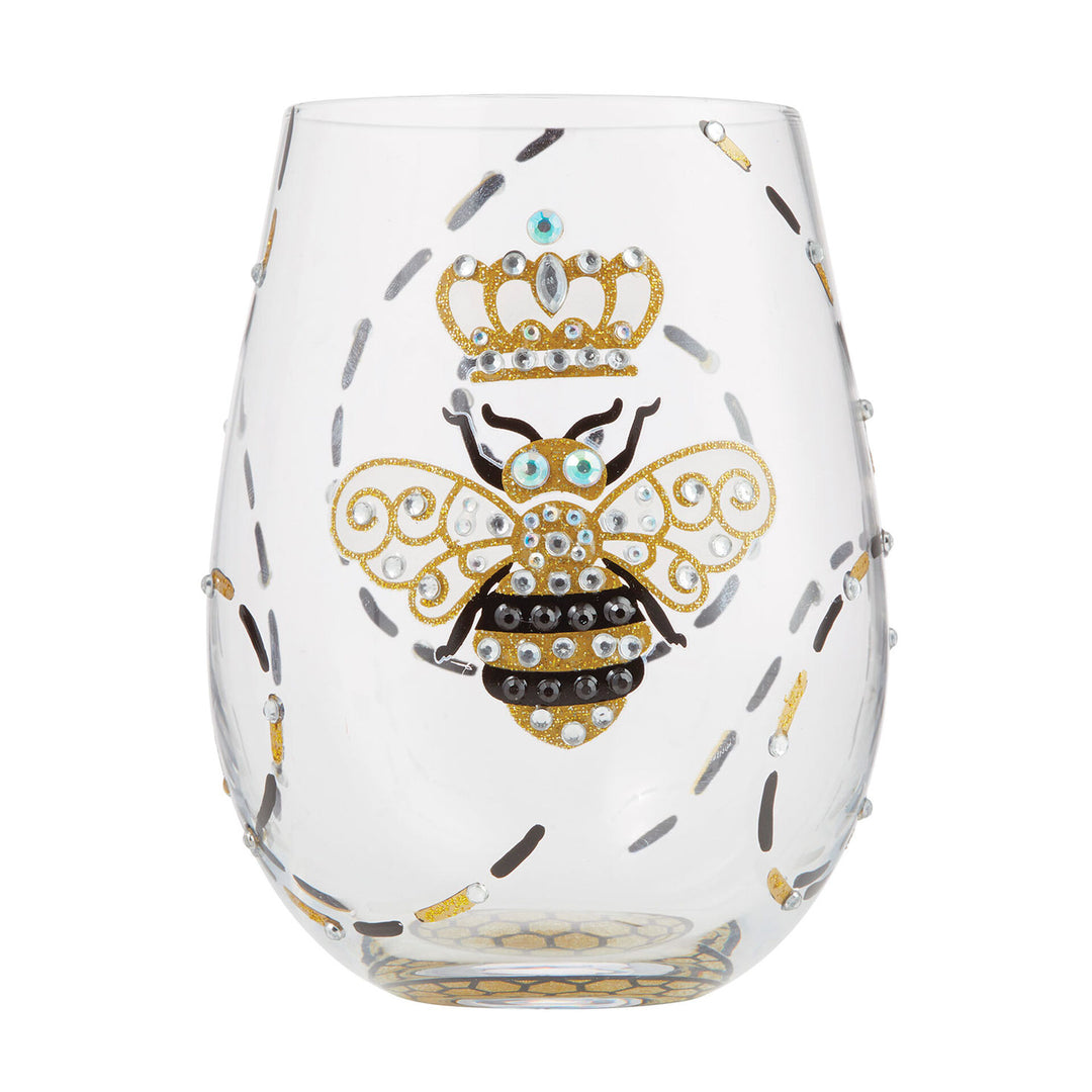 Lolita Queen Bee Handpainted Stemless Wine Glass, 20 oz